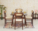 Boston Solid Wood Rattan Cane Dining Table Four Seater Set Square - Dining Set - Furniselan Grey-Finish