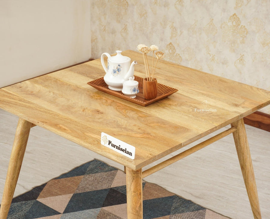 Boston Solid Wood Rattan Cane Dining Table Four Seater Set Square Furniselan Natural-Finish