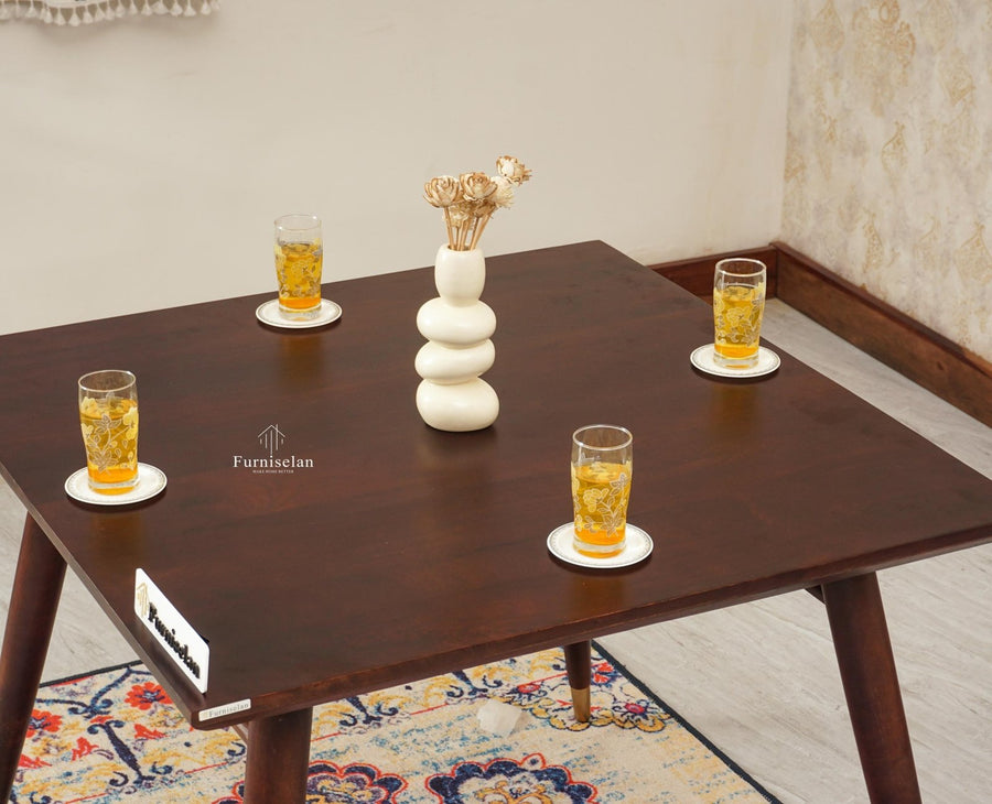 Boston Solid Wood Rattan Cane Dining Table Four Seater Set Square - Dining Set - Furniselan Grey-Finish
