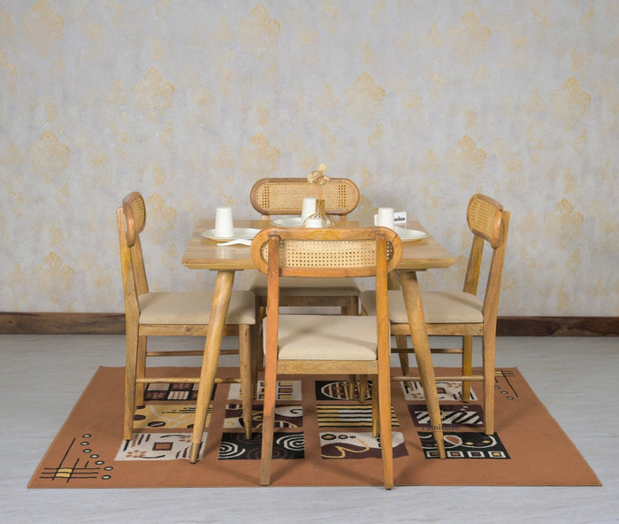 Boston Solid Wood Rattan Cane Dining Table Four Seater Set Square - Dining Set - Furniselan
