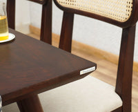 Boston Solid Wood Rattan Cane Dining Table Four Seater with Bench Furniselan Grey-Finish