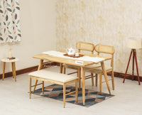 Boston Solid Wood Rattan Cane Dining Table Four Seater with Bench - Dining Set - Furniselan Natural-Finish