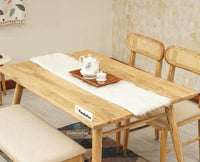 Boston Solid Wood Rattan Cane Dining Table Four Seater with Bench - Dining Set - Furniselan Natural-Finish