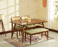 Boston Solid Wood Rattan Cane Dining Table Eight Seater Set with Bench Furniselan Teak Finish