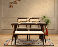 Boston Solid Wood Rattan Cane Dining Table Four Seater with Bench Furniselan Grey-Finish