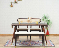 Boston Solid Wood Rattan Cane Dining Table Four Seater with Bench Furniselan Grey-Finish