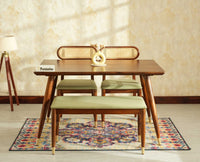 Boston Solid Wood Rattan Cane Dining Table Eight Seater Set with Bench Furniselan Teak Finish