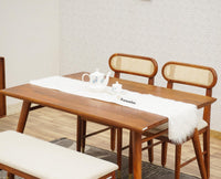 Boston Solid Wood Rattan Cane Dining Table Four Seater with Bench Furniselan Brown-Finish