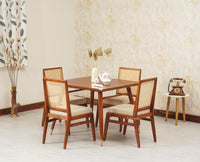 Boston Solid Wood Rattan Cane Dining Table Set Four Seater Square Furniselan Brown-Finish