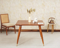 Boston Solid Wood Rattan Cane Dining Table Set Four Seater Square Furniselan Brown-Finish