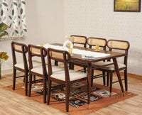 Boston Solid Wood Rattan Cane Dining Table Six Seater Set Furniselan Grey-Finish