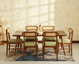 Boston Solid Wood Rattan Cane Dining Table Six Seater Set Furniselan Teak-Finish
