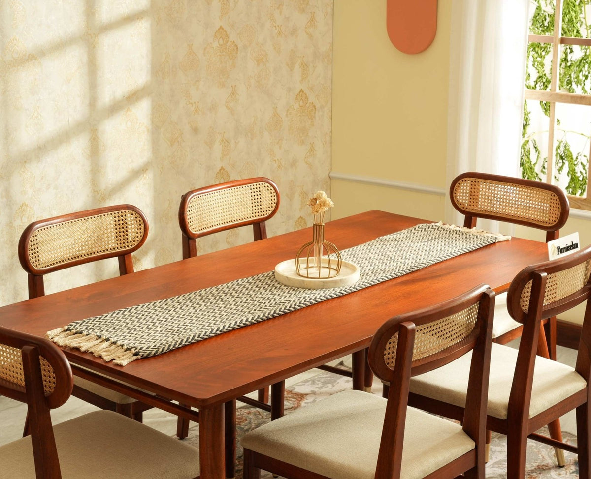 Upto 60% OFF on 6 Seater Solid Wood Rattan Cane Dining Table