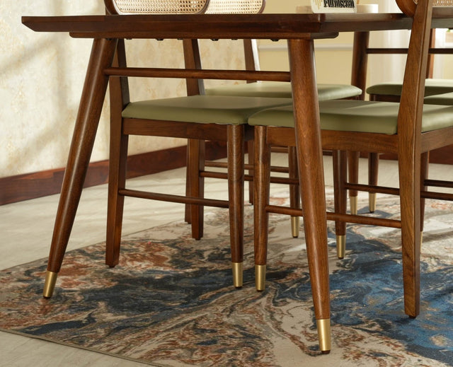 Boston Solid Wood Rattan Cane Dining Table Six Seater Set Furniselan Teak-Finish