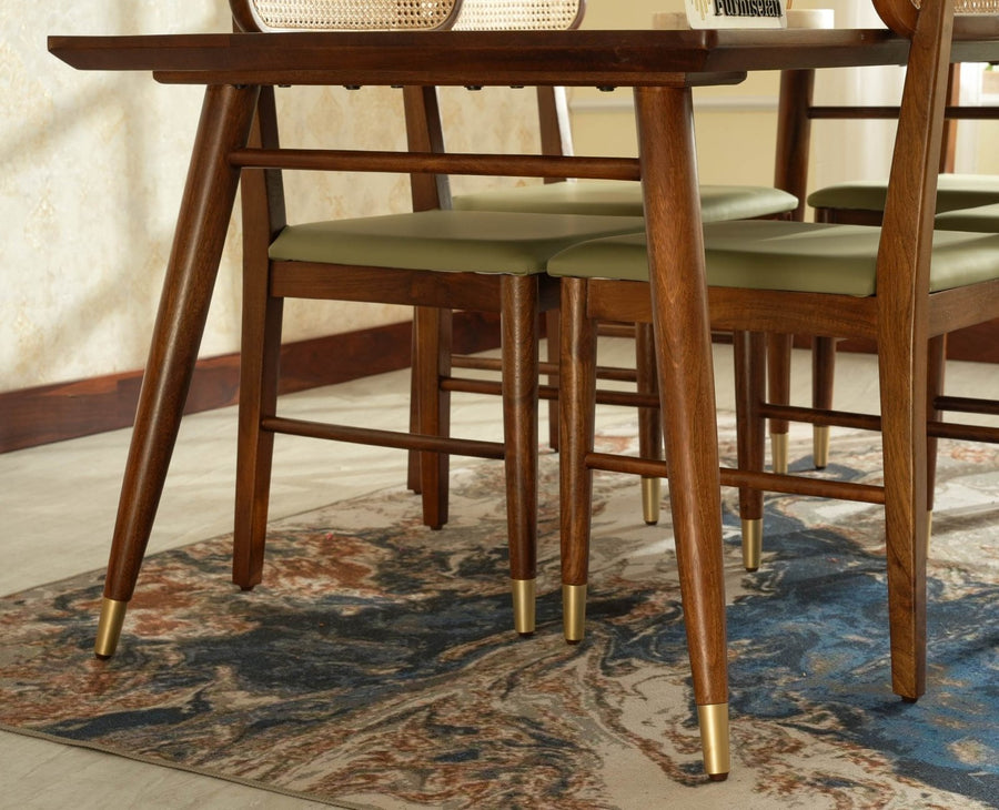 Boston Solid Wood Rattan Cane Dining Table Six Seater Set Furniselan Teak-Finish