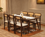 Boston Solid Wood Rattan Cane Dining Table Six Seater Set Furniselan Grey-Finish