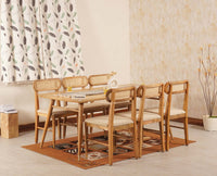 Boston Solid Wood Rattan Cane Dining Table Six Seater Set Furniselan Natural-Finish