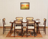 Boston Solid Wood Rattan Cane Dining Table Six Seater Set Furniselan Grey-Finish