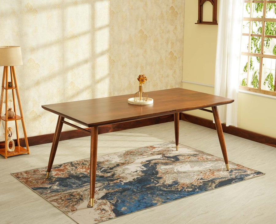 Boston Solid Wood Rattan Cane Dining Table Six Seater Set Furniselan Teak-Finish