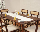 Boston Solid Wood Rattan Cane Dining Table Six Seater Set Furniselan Grey-Finish