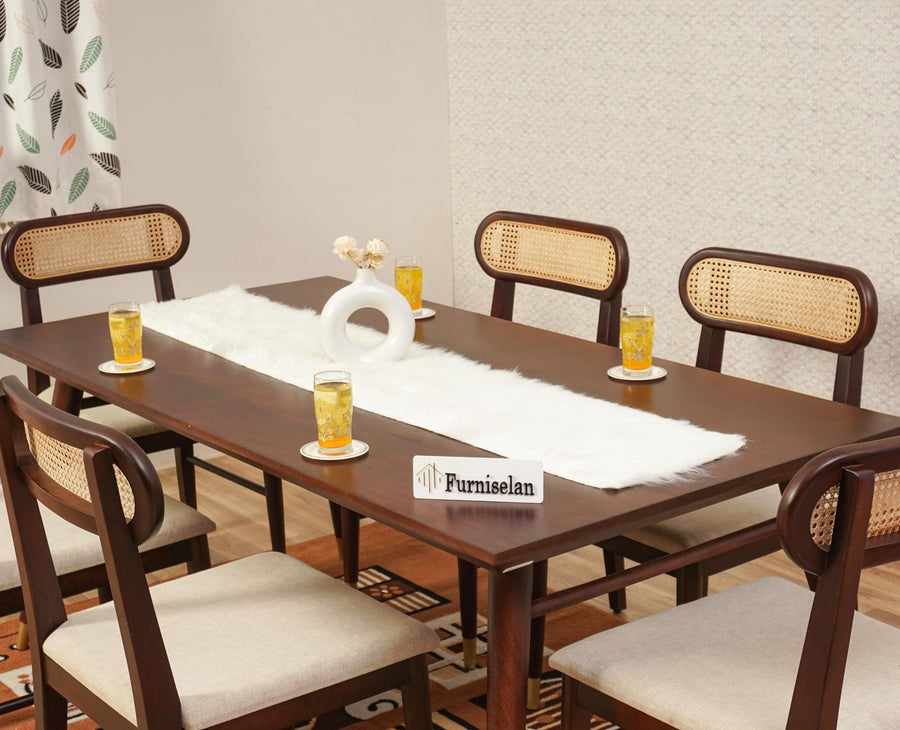 Boston Solid Wood Rattan Cane Dining Table Six Seater Set Furniselan Grey-Finish