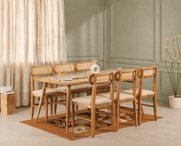 Boston Solid Wood Rattan Cane Dining Table Six Seater Set Furniselan Natural-Finish