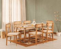 Boston Solid Wood Rattan Cane Dining Table Six Seater Set Furniselan Natural-Finish