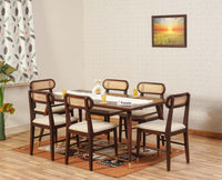 Boston Solid Wood Rattan Cane Dining Table Six Seater Set Furniselan Grey-Finish