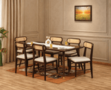 Boston Solid Wood Rattan Cane Dining Table Six Seater Set Furniselan Grey-Finish
