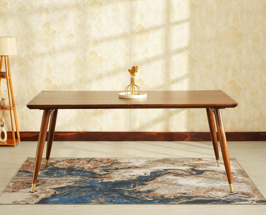 Boston Solid Wood Rattan Cane Dining Table Six Seater Set Furniselan Teak-Finish