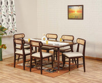 Boston Solid Wood Rattan Cane Dining Table Six Seater Set Furniselan Grey-Finish