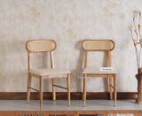 Boston Solid Wood Rattan Cane Dining Table Six Seater Set Furniselan Natural-Finish