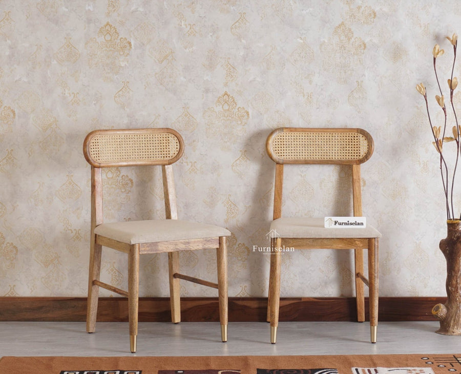 Boston Solid Wood Rattan Cane Dining Table Six Seater Set Furniselan Natural-Finish