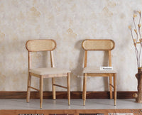 Boston Solid Wood Rattan Cane Dining Table Six Seater Set Furniselan Natural-Finish