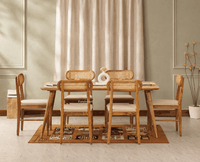 Boston Solid Wood Rattan Cane Dining Table Six Seater Set Furniselan Natural-Finish