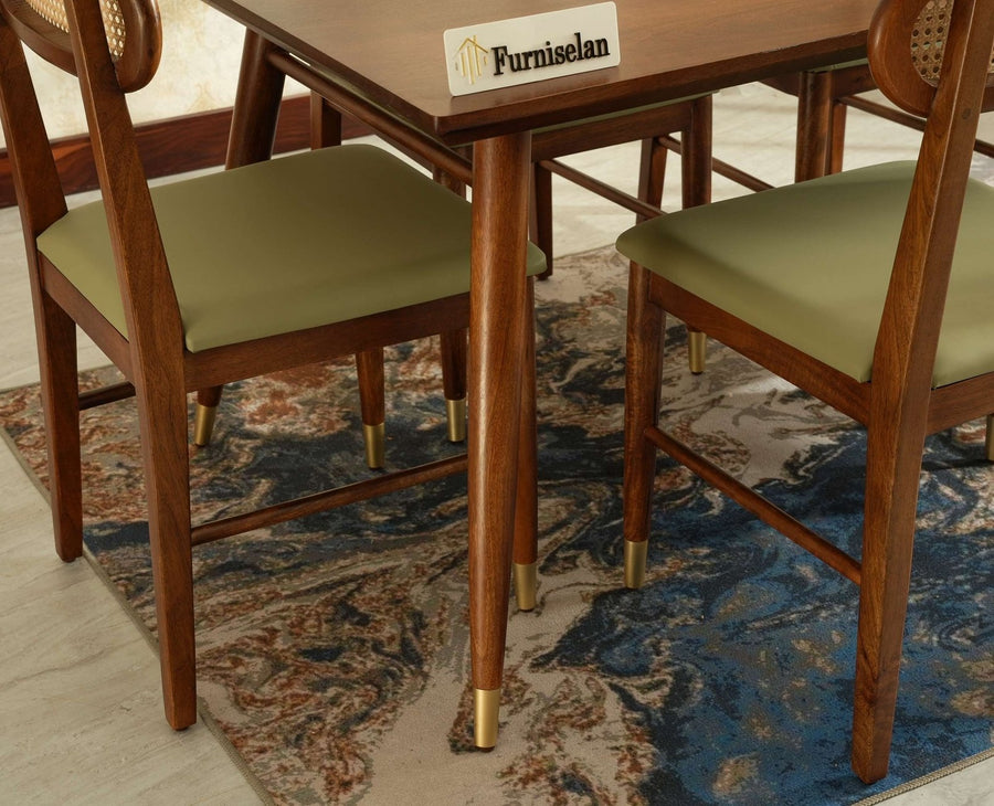 Boston Solid Wood Rattan Cane Dining Table Six Seater Set Furniselan Teak-Finish