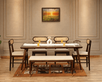 Boston Solid Wood Rattan Cane Dining Table Six Seater Set with Bench Furniselan Grey-Finish