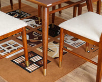 Boston Solid Wood Rattan Cane Dining Table Six Seater Set with Bench Furniselan Brown-Finish