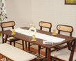 Boston Solid Wood Rattan Cane Dining Table Six Seater Set with Bench Furniselan