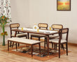 Boston Solid Wood Rattan Cane Dining Table Six Seater Set with Bench Furniselan