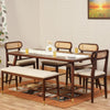 Boston Solid Wood Rattan Cane Dining Table Six Seater Set with Bench Furniselan Grey-Finish
