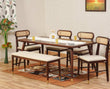Boston Solid Wood Rattan Cane Dining Table Six Seater Set with Bench Furniselan