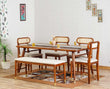 Boston Solid Wood Rattan Cane Dining Table Six Seater Set with Bench Furniselan