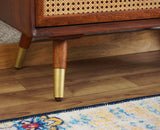 Boston Solid Wood Rattan Cane Dressing Table Furniselan Brown-Finish