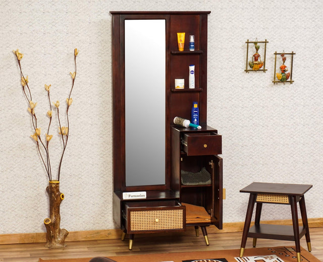 Boston Solid Wood Rattan Cane Dressing Table Furniselan Grey-Finish