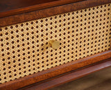 Boston Solid Wood Rattan Cane Dressing Table Furniselan Brown-Finish