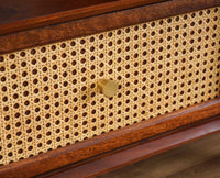 Boston Solid Wood Rattan Cane Dressing Table Furniselan Brown-Finish