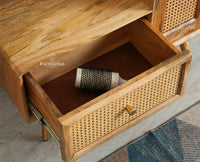 Boston Solid Wood Rattan Cane Dressing Table Furniselan Natural Finish