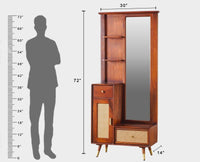 Boston Solid Wood Rattan Cane Dressing Table Furniselan Brown-Finish