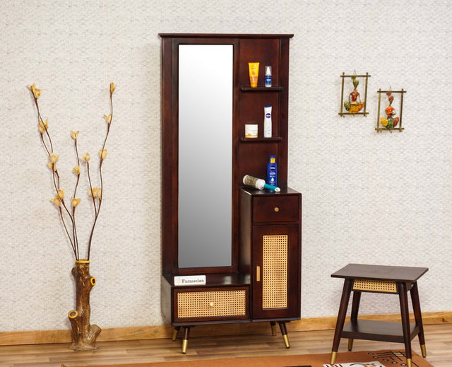 Boston Solid Wood Rattan Cane Dressing Table Furniselan Grey-Finish